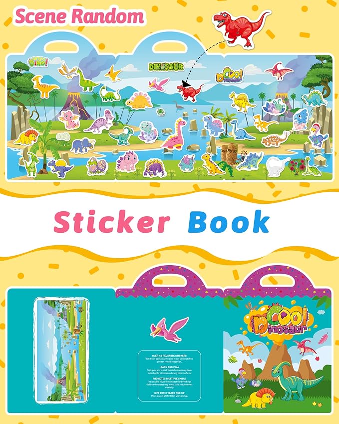 Benresive Reusable Sticker Book for Toddlers, Stickers for Kids, Travel Toy | Toddler Toys, Boys Girls Birthday Gifts, Airplane & Road Trip Essentials Kids, No Mess Waterproof Toddler Crafts Activities