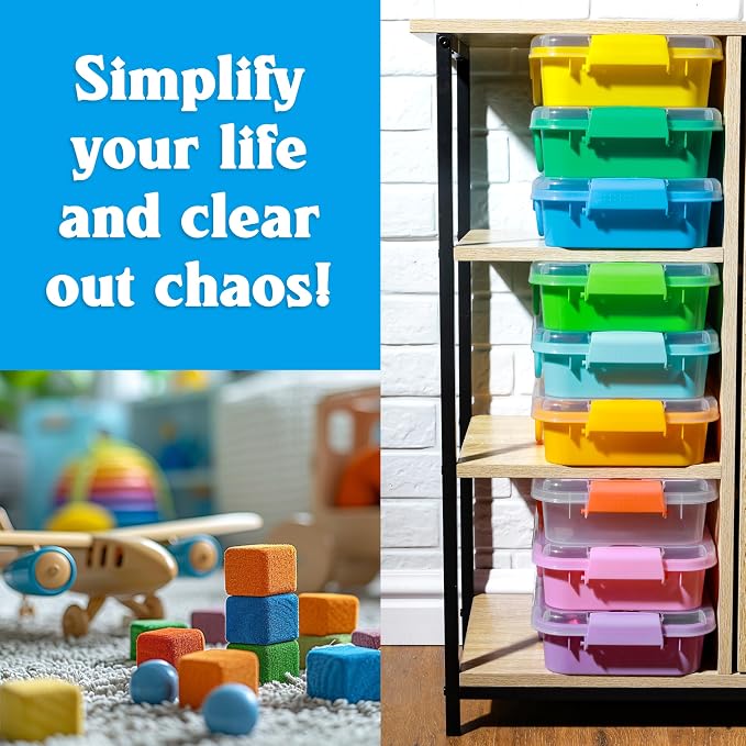 Carolart 3 Pack 12.8 Inch Wheat straw Plastic Storage Bins, Stackable | 40% wheat straw blend containers with lids for sand toy storage, classroom supplies, crafts, toys and homeschool use