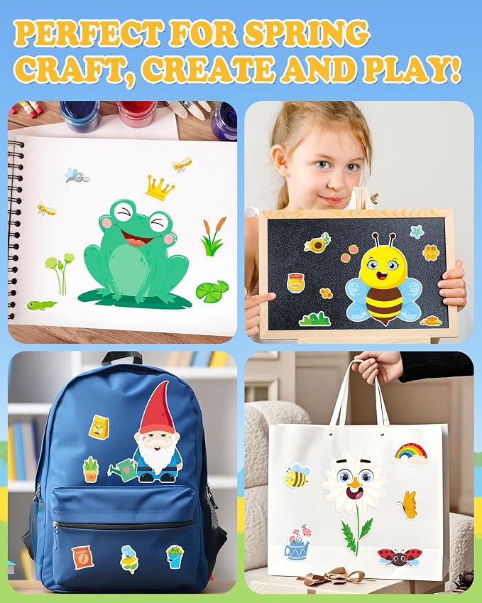 Aowplc Spring Make-a-Face Stickers for Kids 48 Sheets Mix 'n Match Cute Spring Crafts & Party Favors