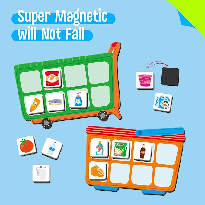 Magnetic Shopping List Game, Funny Groceries Matching Memory Game, Race to Collect Your Items Educational Toy for Boys & Girls at Home