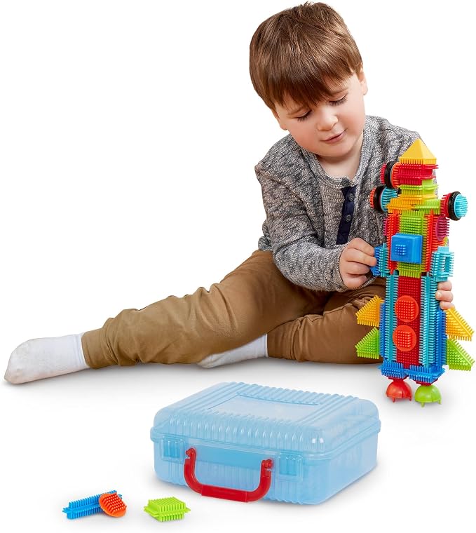 Battat Bristle Blocks Basic Builder Case, 50-Piece Building Blocks, Playset | Interlocking bristle building blocks with 12 functional wheels and reusable carry case for storage and travel, 2+ Years