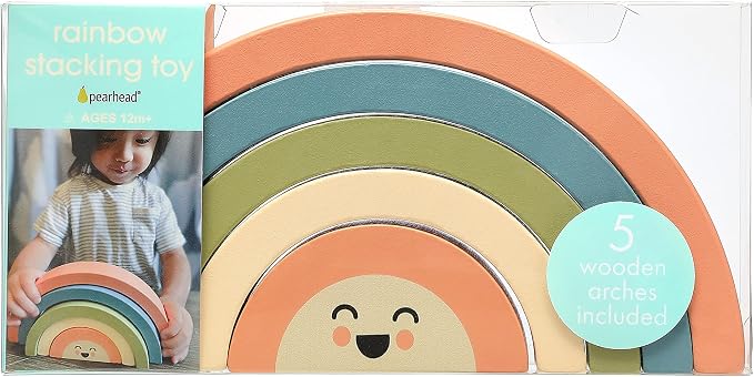 Pearhead Wooden Arch Rainbow Stacking Toy, Montessori Baby Stacker | Neutral Rainbow Arches, Sorting And Balancing Play, Fine Motor Practice, Nursery Decor, Baby Toddler Toys, Ages 12M+