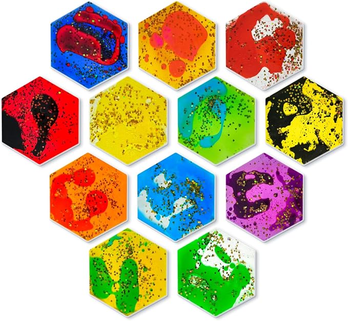 Liquid Sensory Soft Gel Toys - Set of 12 - Hexagonal | Sensory Fidget Toys, Water Sensory Toys, For Nursery, Playroom, For Toddlers and Kids with Autism