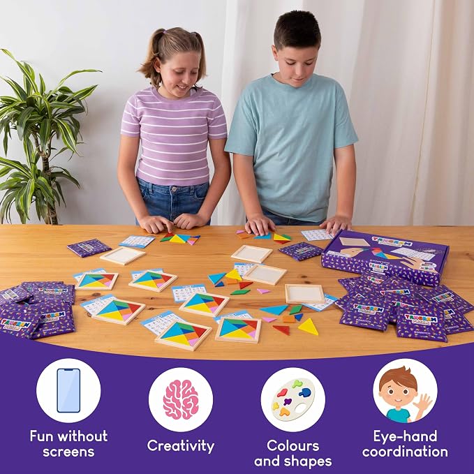 BONNYCO Tangram Puzzle Wooden Pack 30 Kids Party Favors. Goodie Bags Stuffers for Kids 3-5 4-8, Return Gifts for Birthday Party. Goody Bag Stuffers, Pinata Filler Toys Bulk. Classroom Prizes, Rewards