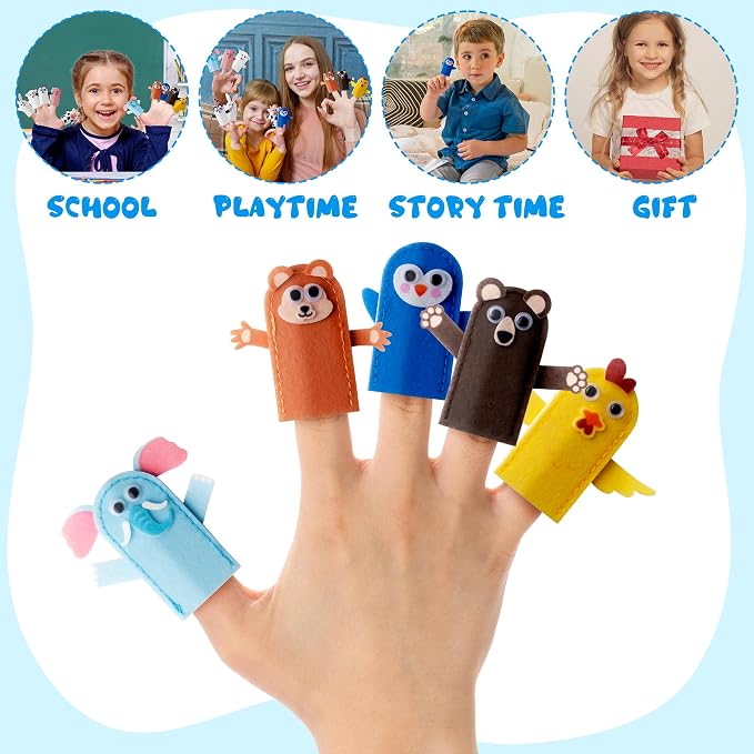 COcnny Animal Finger Puppets Crafts - 20pcs DIY Farm Felt Hand Puppet Making Kit for Kids, Make Your Own Art Fingers Story Telling Toy, Animals Role Play for Boys Girls Toddles School Birthday