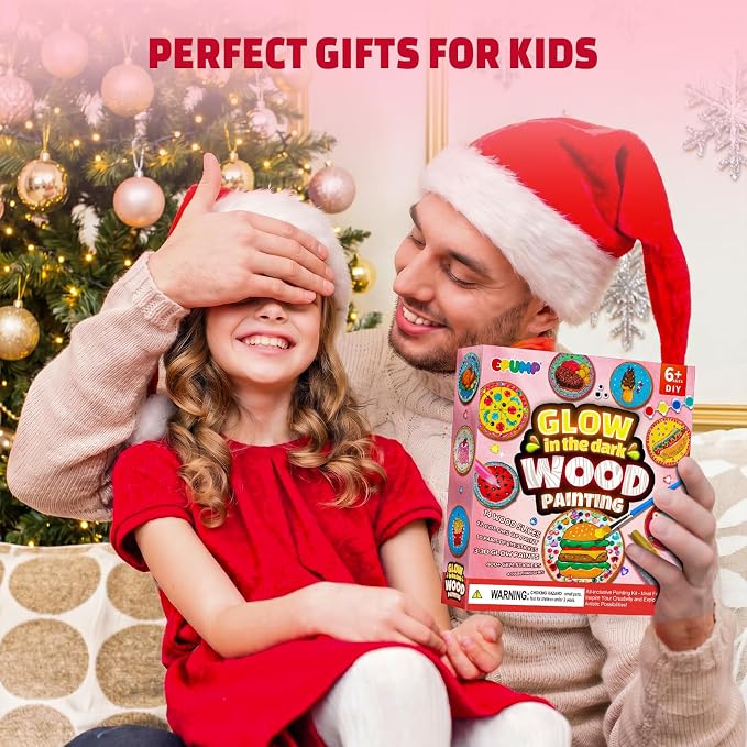 EPUMP Glow in the Dark Wooden Painting Kit for Kids with Magnets, Arts and Crafts Kit Creative Activity Toy, Art Kits Birthday Gift for Boys Girls Ages 6-12, Fun Indoor Outdoor Activities