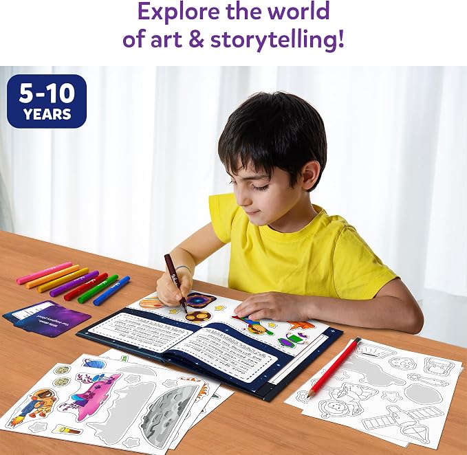 Skillmatics Storybook Art Kit – Space 2.0, Writing Activity, Gift for Kids | Create Space Stories, 300+ Stickers, Scrapbooking & Journal, Storytelling Activity, Screen-Free Craft, Ages 5, 6, 7, 8, 9