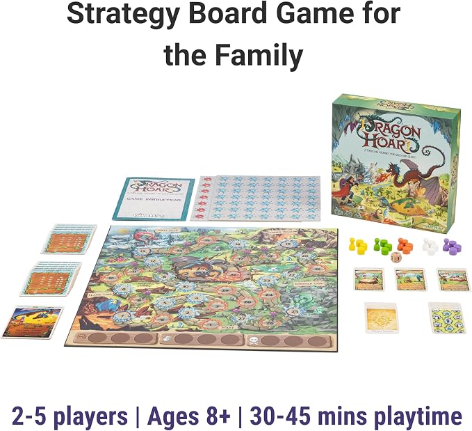 Dragon Hoard Board Game, Fantasy Adventure for Kids and Family, Fight Dragons to Win Gold, Fun and Easy Strategy, Semi-cooperative gameplay, Ideal for Family Game Nights, Ages 8+, 30 mins, 2-5 Players