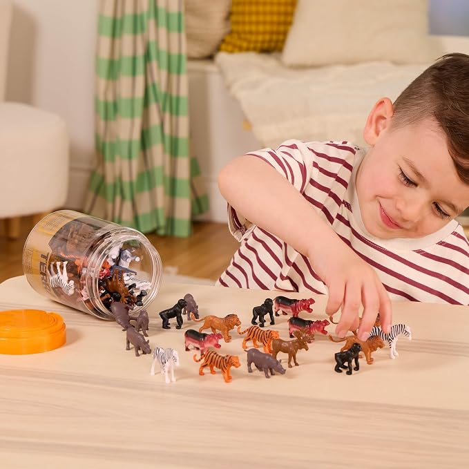 Terra by Battat Wild Animal Figurines Tube, 60 Mini Safari Figures, Animals | 60 realistic mini wild animal figures in a portable tube for pretend play, crafts, dioramas, sensory bins, Animals, 3+ Years