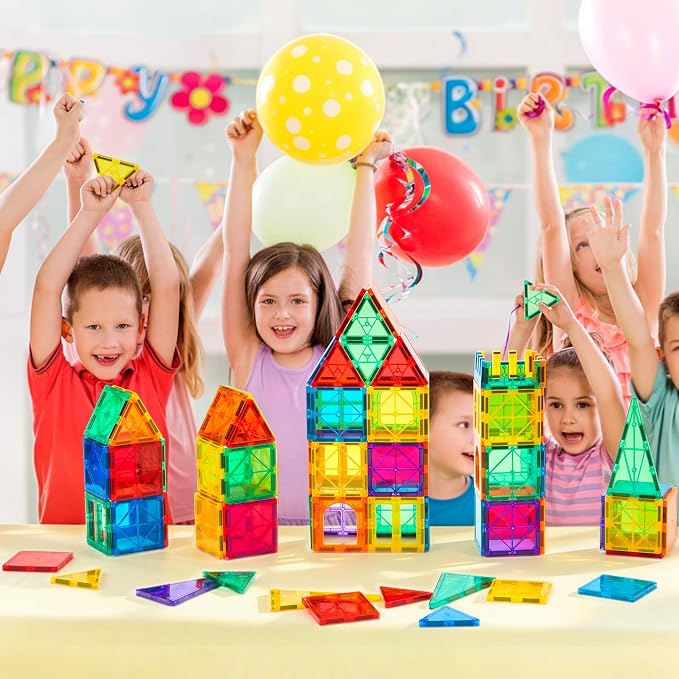 FNJO Magnetic Tiles, 110PCS Magnet Building Set, Magnetic Building Blocks, Construction STEM Learning and Playing Toys for Kids, Montessori Toy for Preschool Boys Girls