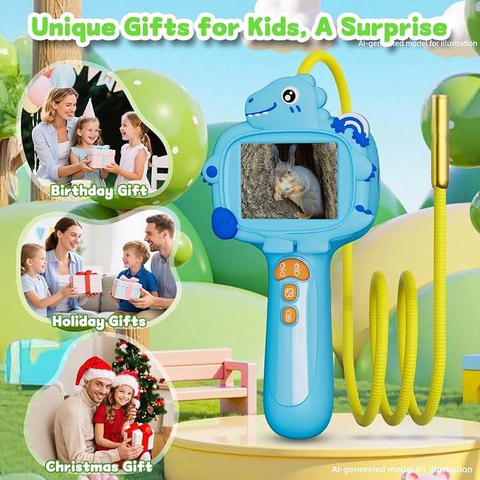 Kids Borescope Camera with Light, 2.4" Screen Kids Endoscope, Science Kits STEM Educational Toys for Boys & Girls Ages 4-12, Birthday Gifts for Indoor Outdoor Nature Explorer(Blue)