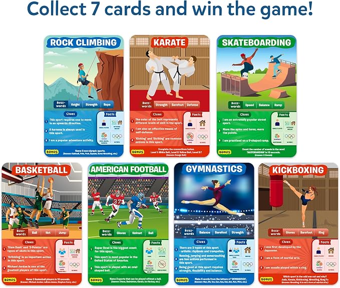 Skillmatics Guess in 10 Trivia Card Game – Sports, Gift for Boys & Girls | Educational Trivia Cards, Family Game Night, Travel Toy, Board Game, Screen-Free Fun, Kids Ages 6, 7, 8, 9 and Up