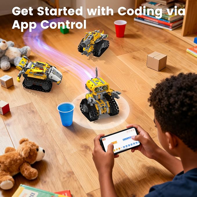 5-in-1 STEM Robot Building Kit, APP & Remote Control Robotics Kit | Build & Rebuild 5 Models with One Kit, Control with App or Remote, STEM Engineering Play, Birthday Gift for Kids Ages 8+