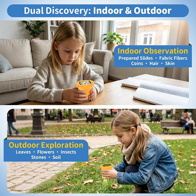 Kids Handheld Digital Microscope 1000X: Science Gift Kit STEM Toy Ages 5-13 | 8GB SD Card for Photo/video, Rechargeable, 2.4" Screen, 8 LEDs, Portable Magnifying Glass Pocket Miniscope for Girls Boys
