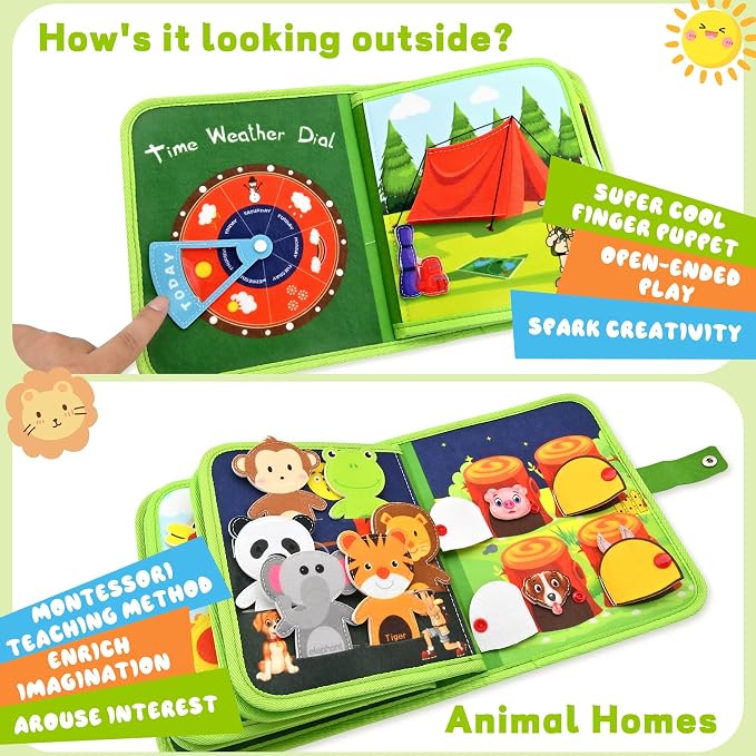 Jungle Educational Book for Toddlers 1-3 - Montessori Quiet Activity & Learning Book with Jungle Animals, Educational Toy for 1 2 3 Year Old Boys Girls, Travel Toy for Airplane & Car Trips