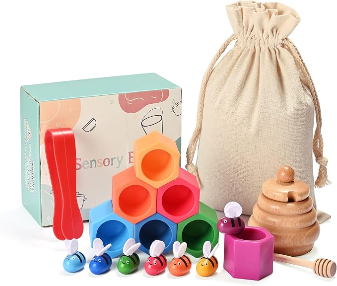 Sorting Stacking Wooden Toys for Toddlers, Bee Hive Toy | Montessori Sensory Bin Tools Toys, Fine Motor Skill Toys Early Learning Preschool Educational Gift for Kids