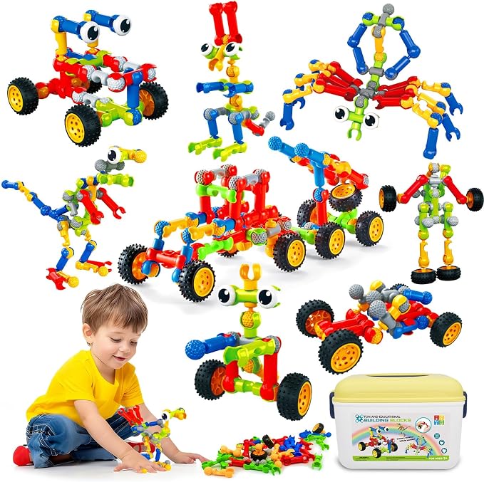 STEM Toys for 3 4 5 6 7 8+ Year Old Boy Birthday Gift, Boys Toy Age 4-6 6-8 | 142 Pcs Building Toys Construction Set, Classroom Learning Creative Activities Boy Toy 5-7 8-10, STEM Kits with Storage Box