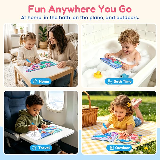 JoyCat 3 Pack Painting with Water Coloring Book for Toddlers Ages 3-5 | Water Coloring Books with Water Pens, No Mess Travel Toy for Kids to Develop Creativity,Educational Learning Kits Gifts