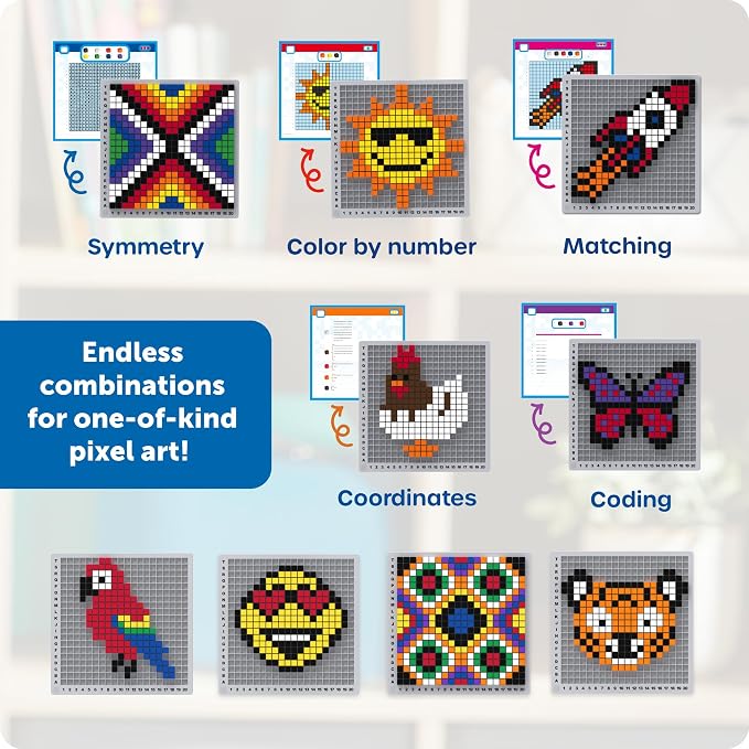 Learning Resources STEM Explorers Pixel Art Pro | STEM Activities for Kids, Math Manipulatives, Educational Kids Toys, Pattern Blocks Art Game, Coding Brain Games
