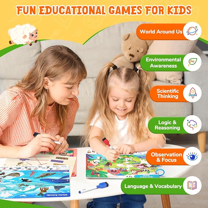 JoyCat Seek & Find Game Book - Animal Preschool Learning Activity | for Toddlers & Kids, Travel Activities Toys for Road Trip, Christmas Toys, Educational Gifts for Boys Girls Ages 3-5