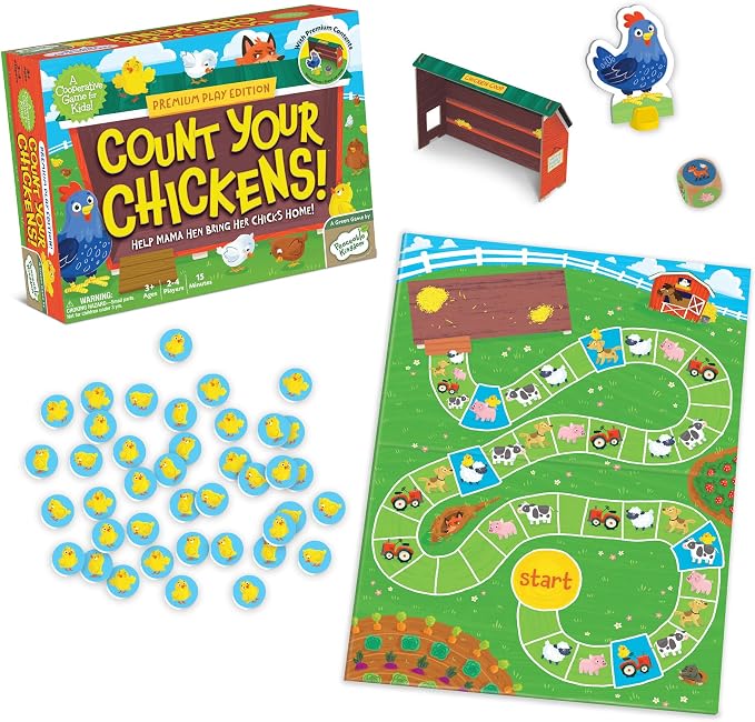 Peaceable Kingdom Count Your Chickens Cooperative Game, Premium Edition | Premium wood edition of the award-winning cooperative counting game—gather the chicks together. Builds early math, ages 3+