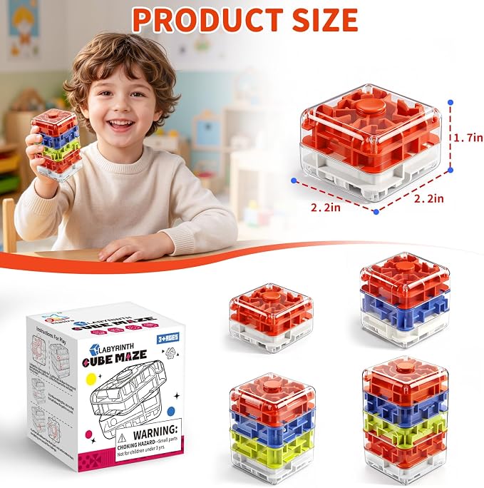 Infowush 2-in-1 Fidget Spinners Maze Cube - Fidget Toys for Kids & Adults | 3x2 Cube, Stress Relief Sensory 3D Brain Teaser Puzzle Cube, Board Game, Travel Toy, Birthday Gift for Boys Girls Ages 3 & Up