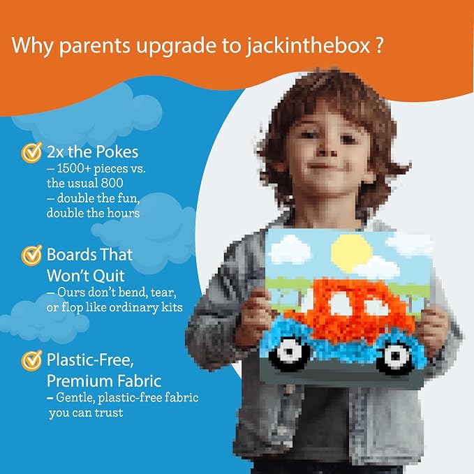 jackinthebox Poke Poke Art – Mess-Free Sewing Art for Kids, Great Gift for Children, Toys for Girls and Boys Ages 4 5 6 7 8 (Vehicle)