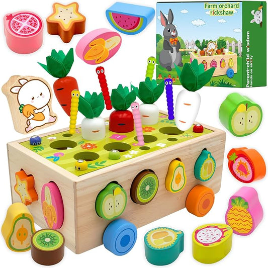 MEGRANATE Montessori Wooden Shape Sorter for Kids Carrot Shape Sorting Toy for Kids Montessori Shape Puzzles Fine Motor Toys Sensory Learning Educational Toys for Kids 3+ Years Old