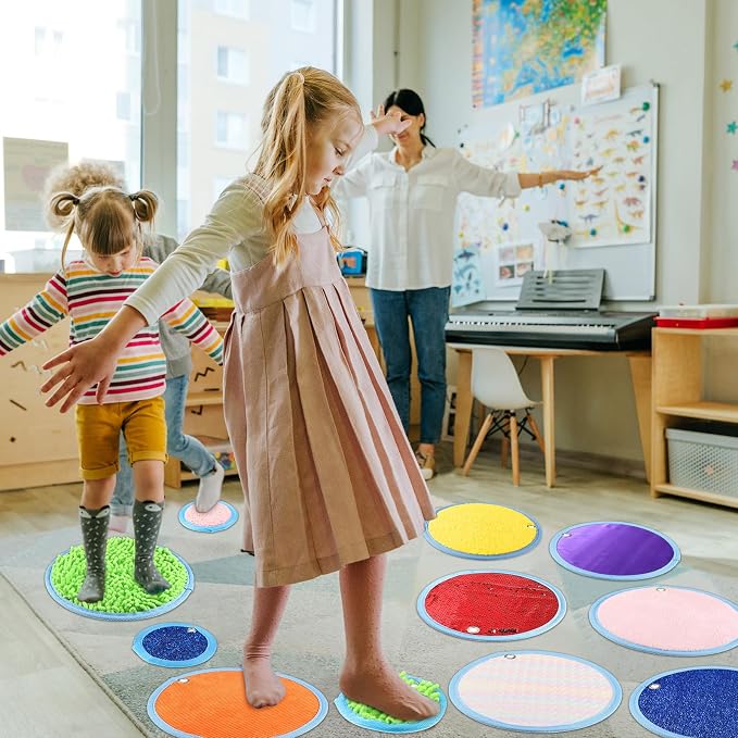16 Sets Textured Sensory Tiles Mini Mats Educational Tactile Sensory Toys Assorted Texture Floor Tiles Textured Mat for Autism Learning Play Fidget Activity Game