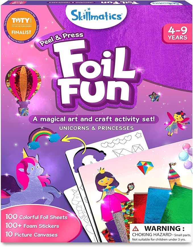 Skillmatics Foil Fun Unicorns & Princesses, Foil Art & Craft, Gift for Kids | Travel Toys, 100+ Stickers, Fine Motor Skills, DIY Mess-Free Art, Screen-Free, Gifts for Kids Ages 4, 5, 6, 7, 8, 9