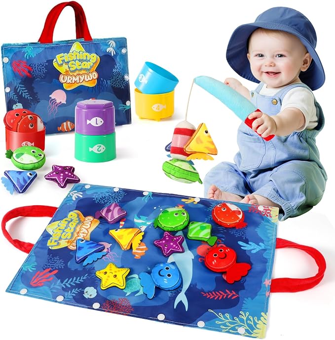 Montessori Toys for 1-2 Years Old Boy Girl, Birthday Gift, Fishing Game | 17 in 1 Toy Set, Stacking Cups, Color Sorting, Shape Matching, Early Learning, Toddler Toys, Gifts for 1 2 Years Old Boy Girl