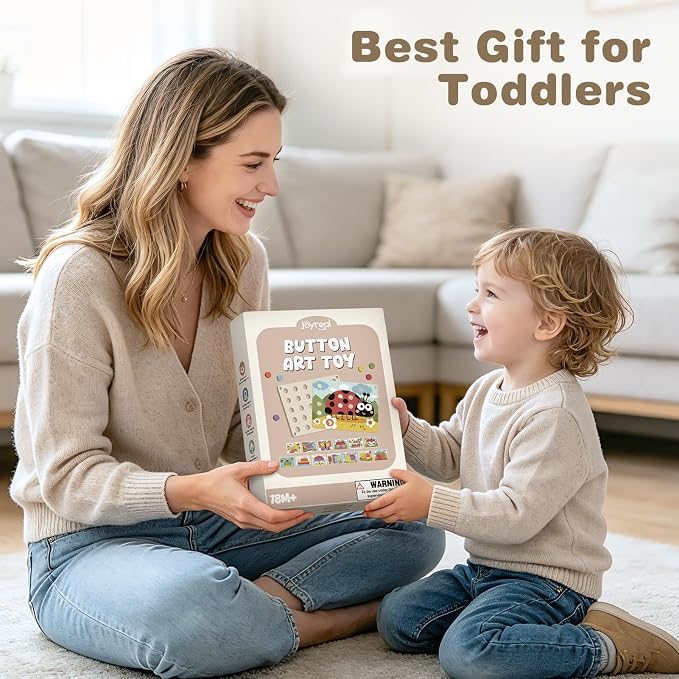 Joyreal Wooden Montessori Toys for 2 3 4 Year Old Girls Boy Birthday Gifts | Button Art Puzzle Game for Toddlers 2-4, Color Matching Pegboard for kid Preschool Learning Educational, Focus & Coordination