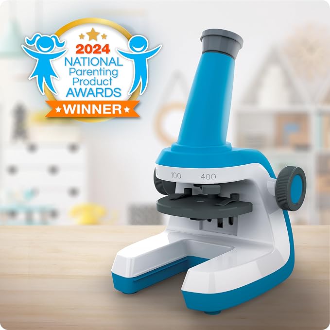 National Geographic Microscope for Kids with Up to 400x Magnification | Prepared and Blank Slides, Rock and Mineral Specimens, Easy-to-Use Science Kit, STEM Project Toy, Ages 6+