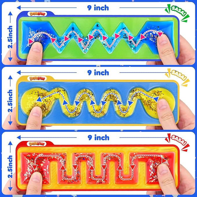Squishy Sensory Toys for Kids - 3 Pack Fidget Toy Sensory Tube for Autism - Quiet Fidget for Classroom Students - Squeeze Toys Filled with Colorful Goo - Prizes for Kids Classroom