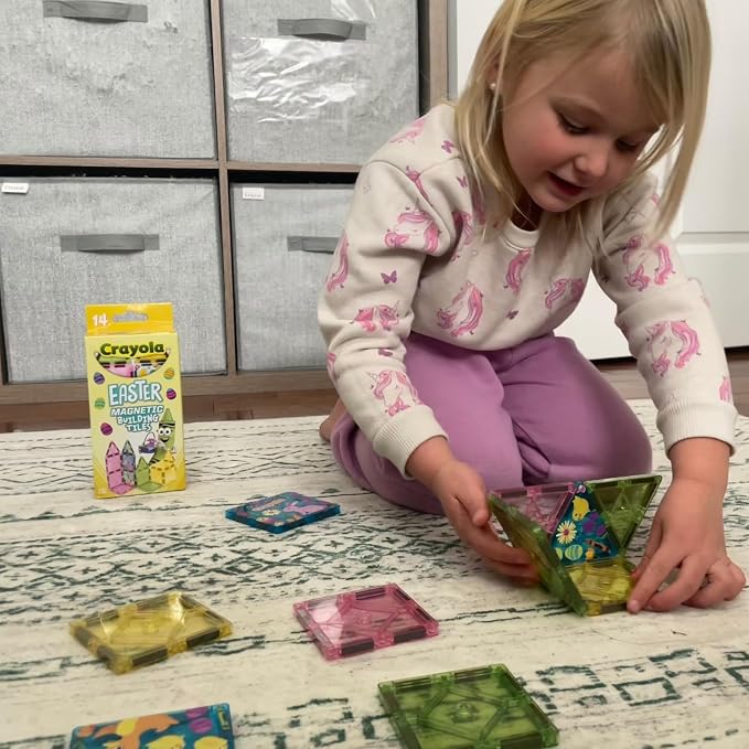 CreateOn Crayola Easter Magnetic Tile Set - STEM & Montessori Building & Educational Toys for Kids, Easter Basket Stuffer Toys for Boys and Girls Ages 3+, 14-Piece Set