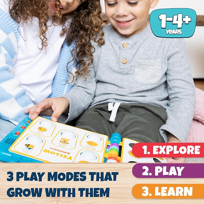 Chuckle & Roar Pop It Book, Colors, English & Spanish, Quiet Mode, 1–4+ | English & Spanish Color Toddler Learning Toys, Quiet Mode Option, Sturdy Plastic Sensory Toys, Busy Book for Toddlers 1-3
