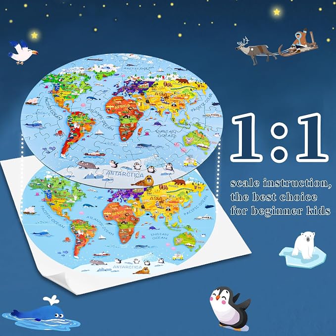 DIGOBAY World Map Jigsaw Puzzle for Kids 4-8, 70 Piece Large Round Floor Puzzles for Kids Ages Toddler Puzzle Globe Geography Games Educational Toys Birthday for Children | Large Round Big Kids Toddler Puzzle Globe Geography Games Educational Puzzles T...