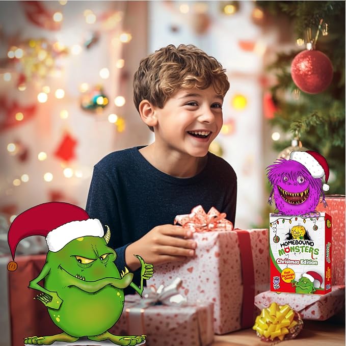 Kids Christmas Stocking Stuffers. Homebound Monsters Family Card Game,8-12 | Homebound Monsters Christmas Edition. Easy and fun strategic family card game. Small Stocking Stuffers for Kids 8-12 for two.