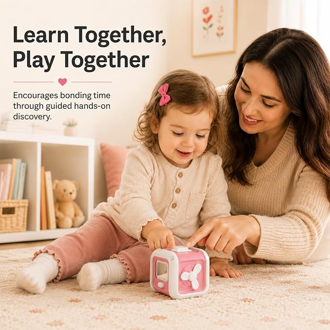 Montessori Toys for 1 Year Old Girl Boy - Busy Board with Light - Travel Sensory Toys for Toddlers 1-3 - Birthday Gifts Christmas Stocking Stuffers - Baby Toys 12-18 Months (Pink)