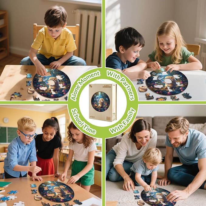 Animal Wooden Puzzles for Kids - Bubble Hedgehog | 50 Piece Puzzles for Kids Ages 4-6 - Kids Puzzle with Unique Animal Shapes -Round Puzzles for Boys and Girls (11.4 * 11.4 in)