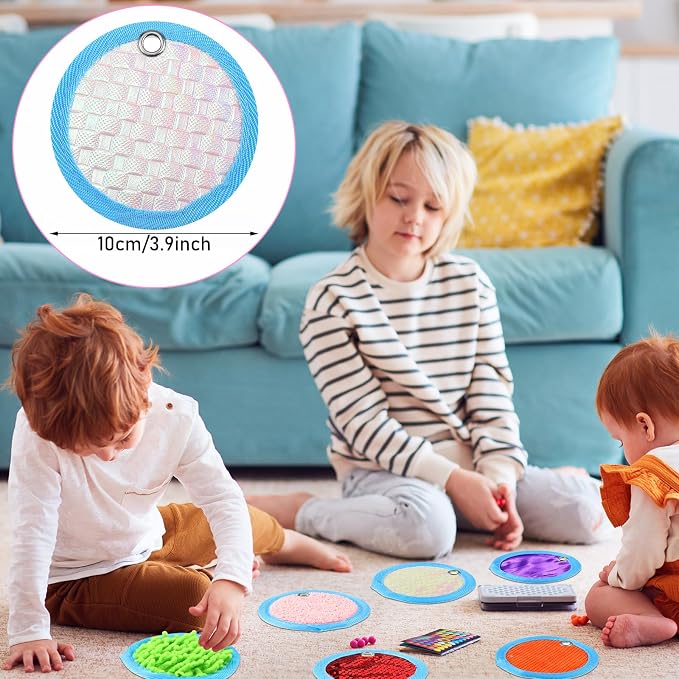 Boao 8 Set Mini Sensory Mats for Autism Kids Sensory Floor Tiles, Round | 4 Inch, Assorted Textured Play Mats, Educational Tactile Toys for Adhd Children Activity Occupational Therapy
