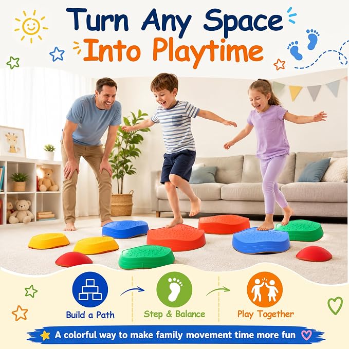 Balance stepping stones for kids 10pc, non-slip toddlers sensory toys outdoor or indoor play, promoting motor skills and confidence,Coordination Toys for children age 3 4 5 6 7+