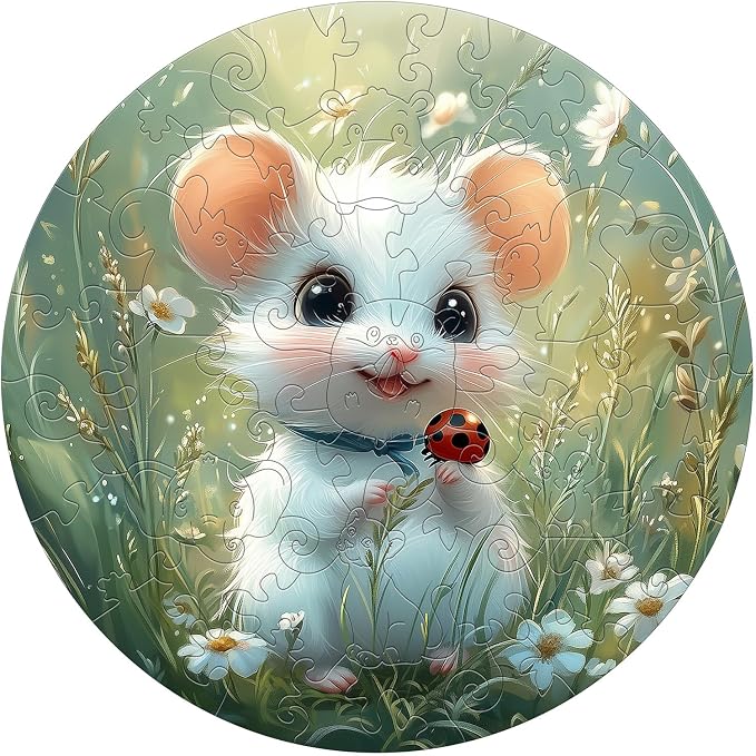 Animal Wooden Puzzles for Kids - Woodland Mouse | 50 Piece Puzzles for Kids Ages 4-6 - Kids Puzzle with Unique Piece Shapes - Round Puzzle for Boys and Girls (11.4 * 11.4 in)