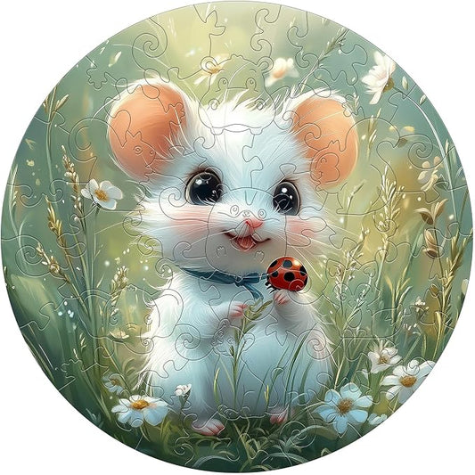 Animal Wooden Puzzles for Kids - Woodland Mouse | 50 Piece Puzzles for Kids Ages 4-6 - Kids Puzzle with Unique Piece Shapes - Round Puzzle for Boys and Girls (11.4 * 11.4 in)