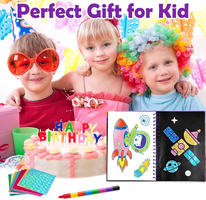 FUNNYB&G Foil Art Craft Kit for Kids, Sparkly Birthday Gift Toy for Boys | No Mess, Kids Ages 4-10 Create Sparkling Artwork, A Creative Gift for Birthdays, Holidays, Travel Activities,Screen-Free Fun