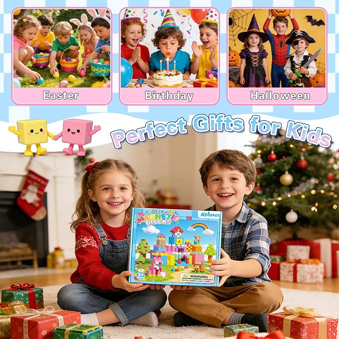 Apluses Magnetic Blocks Building Toys for 3+ Year Old Boys Girls | 1 inch, Gifts, PP Plastic, Candy colors, 81pcs