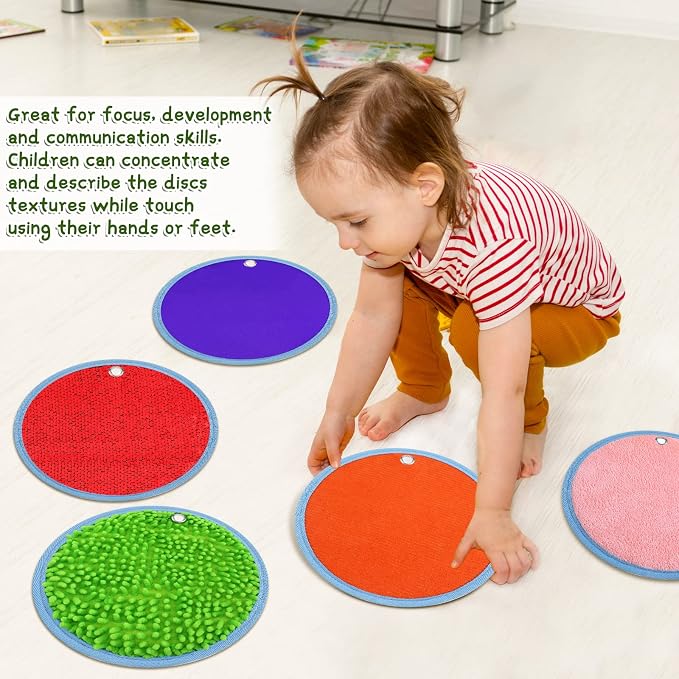 Boao 8 Set Mini Sensory Mats for Autism Kids Sensory Floor Tiles, Round | 8.7 Inch, Assorted Textured Play Mats, Educational Tactile Toys for Adhd Children Activity Occupational Therapy