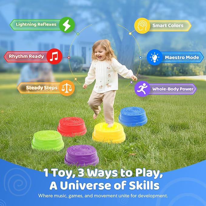Stepping Stones for Kids - 3 Game Modes Stepping Stones with Light up&Music Non-Slip Balance Sensory Indoor Outdoor Play, Toddler Activities, Toys Birthday for Children Aged 3+