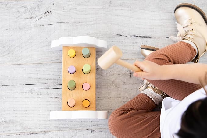 Pearhead Montessori Hammer Bench, Wooden Pounding Toy for Toddlers | Early Development Activity, Fine Motor Practice, Colorful Interactive Play, Ages 1+