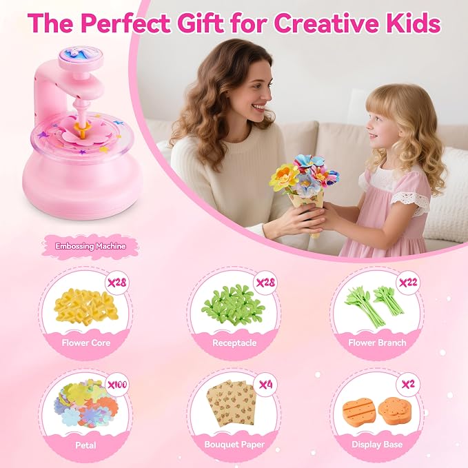 Hamdol DIY Flower Bouquet Craft Kit for Girls Ages 4-8, Creative Fabric Flower Making Set, Educational STEM Toy for Kids 5 6 7 8, Preschool Arts & Crafts Birthday or Valentine Gift for Boys and Girls